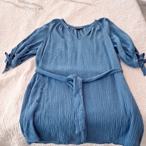 Summersalt 2xl Blue Gauze Dress V Neck 3/4 Sleeves